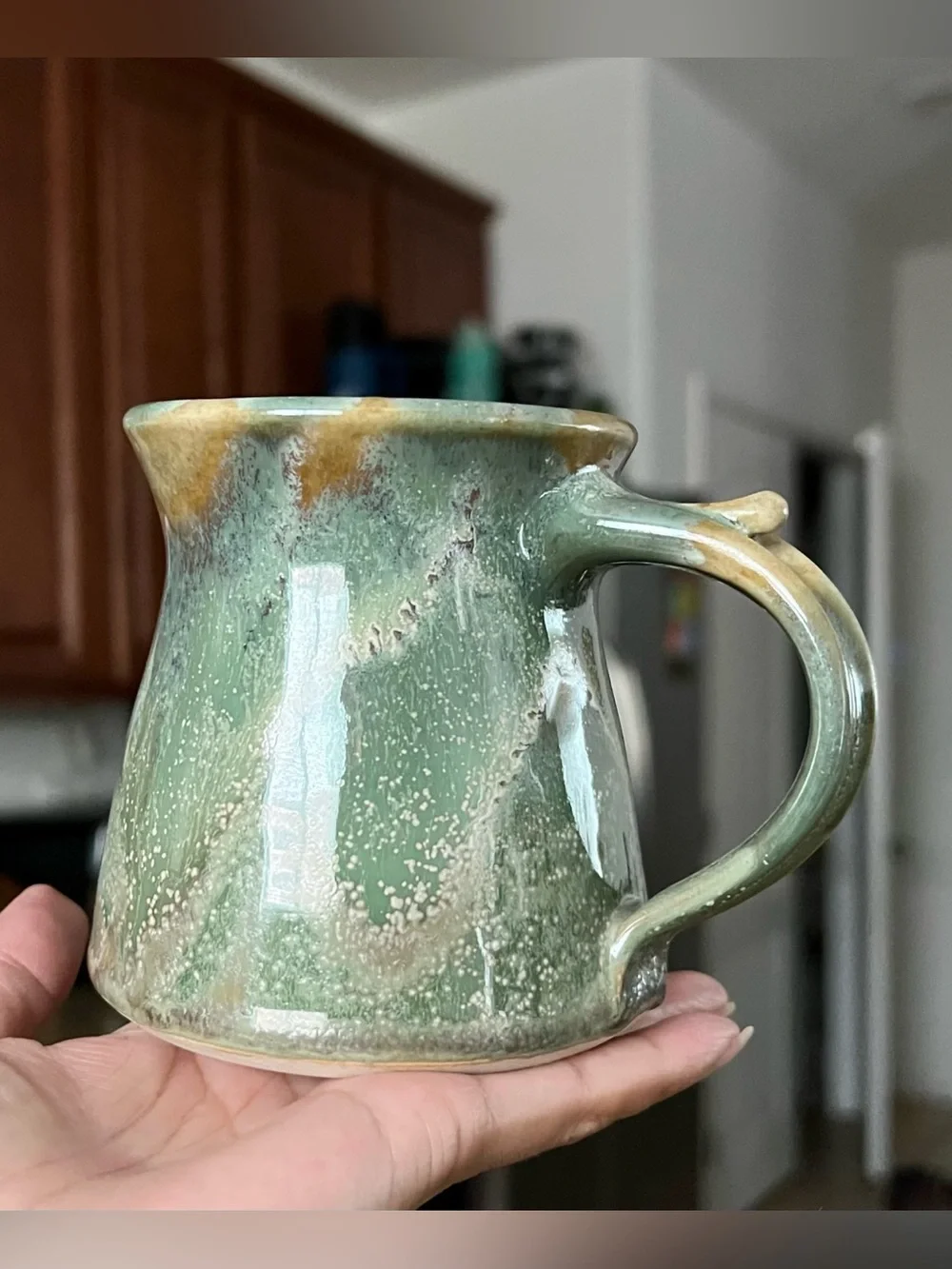 Studio Pottery Homestead Hand Thrown Mug Celadon-like Green Multi 10oz